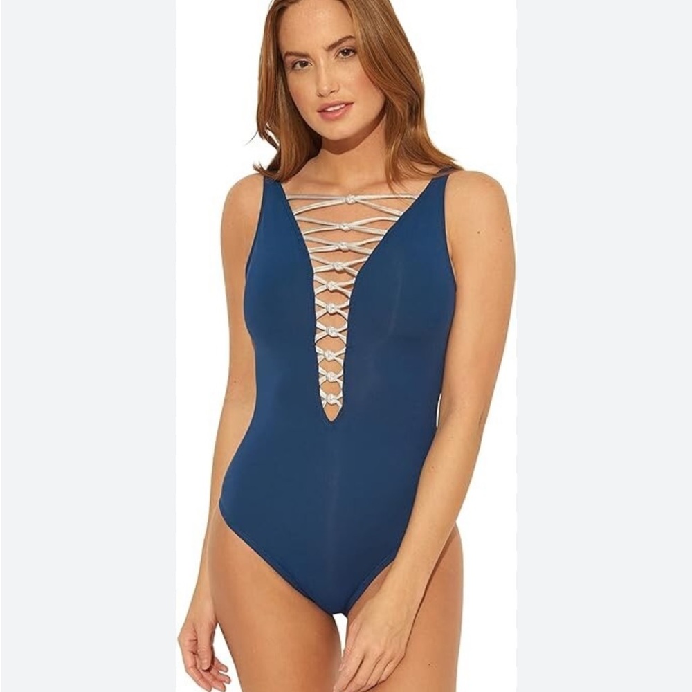 Bleu Rod Beattie "Let's Get Knotty" Mio One-Piece Swimsuit in Navy NEW Size 8,12